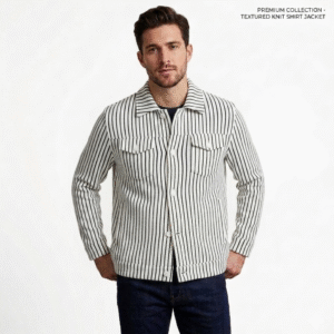 Premium Textured Knit Shirt Jacket – Monochrome Stripe